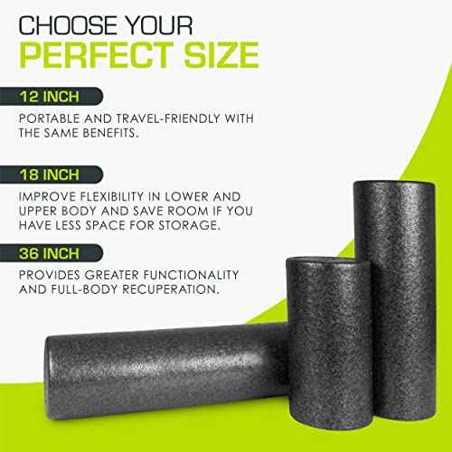 ProsourceFit High Density Foam Rollers 12 - inches Long, Firm Full Body Athletic Massage Tool for Back Stretching, Yoga, Pilates, Post Workout Muscle Recuperation, Black/Blue