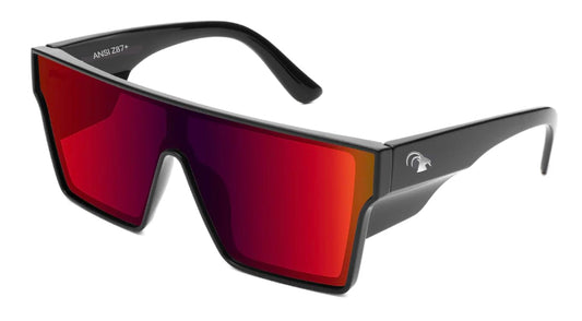 IBEX The LAYBACK Safety Sunglasses, ANSI Z87+ Certified, Shatter-proof, Ultra UV 400 Protection, Red Mirror Lenses, Flexible Black Frame, Men, Women, Outdoor/Sports, Surf, Construction, Work, PPE