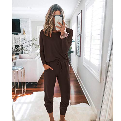 PRETTYGARDEN Airport Travel Outfit Women Fall 2 Piece Matching Lounge Sets Brown Large