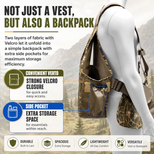 Upland Bird Hunting Vest with Game Pouch - Waterfowl Camo Tactical Backpack