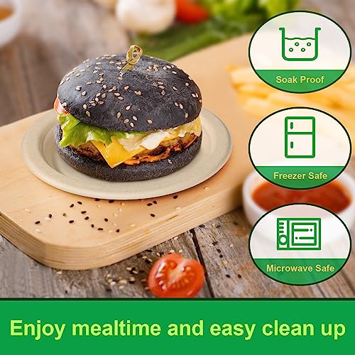 Brown 7 Inch Compostable Paper Plates - 300 Pack, Eco-Friendly & Durable