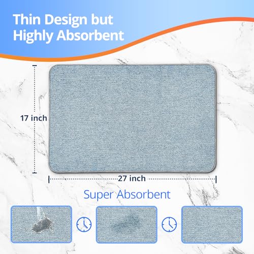 Blue Ultra-Thin Bath Mat 17x27 Inches Non-Slip Absorbent Quick Dry Rug