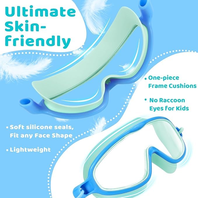 Kids Swim Goggles Wide View Anti-Fog UV Bungee Strap - Light Blue & Purple