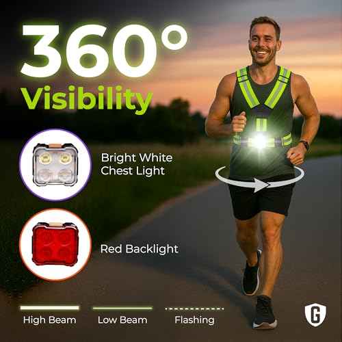 Reflective Running Vest and Gear - Reflective Vest Including Rechargeable & Removable Running Lights for Runners - Perfect for Night Walking with Safety Lights to Provide High Visibility