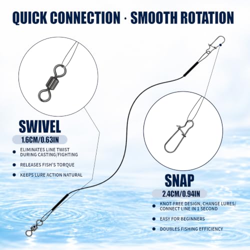 70LB Stainless Steel Fishing Wire Leaders - 11.81in, Pack of 35 - Heavy Duty