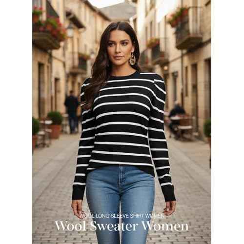 Dokotoo Women's Sweaters 2025 Long Sleeve Crewneck Casual Tops Lightweight Wool Pullover Jumper Shirts