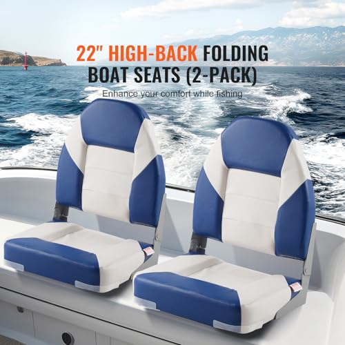 VEVOR 2-Pack 21.85" High Back Boat Seat with Thickened Sponge Padding and Hinge, Fold-Down Boat Captain Chairs, Easy to Store, Ideal for Fishing, Sightseeing