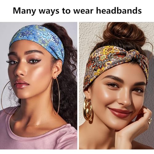 Wide Headbands for Women Non Slip Boho Elastic Yoga Workout Sweat Bands - Pack of 6 No17