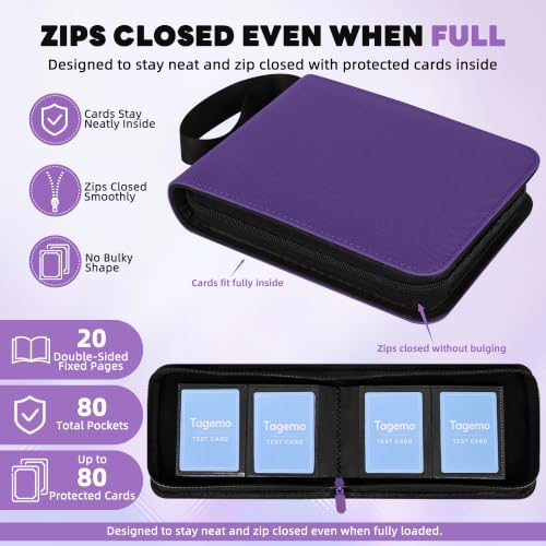 Purple 2-Pocket Mini Card Binder - Small Trading Card Album with Zipper