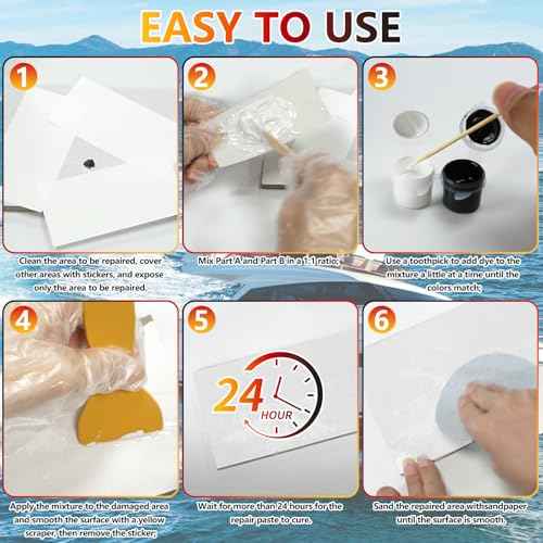 Marine Fiberglass Repair Kit for Boats, Gel Coat Repair Kit for Boats, Fiberglass Boat Repair Kit, Epoxy Filler for Boats, Fiberglass Kit Fix Holes Chips Pit Cracks (Color Match)