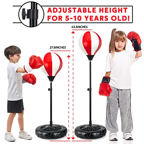 Kids Boxing Set with Adjustable Punching Bag and Gloves - 2 Pack, Ages 5-10