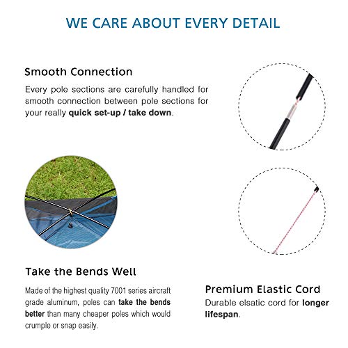 16 Ft Aluminum Tent Pole Replacement Kit with Female & Male Ends - Lightweight Repair