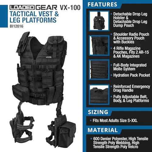 Barska Loaded Gear VX100 Tactical Airsoft Paintball Hunting Adjustable Vest Leg Platforms with Accessory Pouches & Attachment