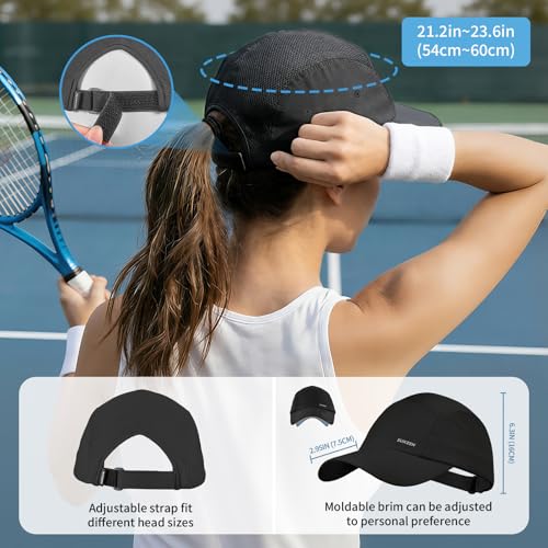 Unstructured Baseball Cap for Women and Men - Lightweight Running Hat - Black