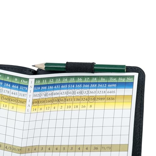 Golf Scorecard & Yardage Book Holder - Genuine Leather, Black