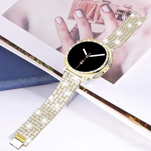 Galaxy Watch 8 40mm Gold Band & Case Set - Rhinestone Diamond Metal Bracelet with Protective Cover