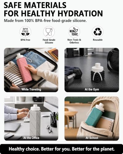 21oz Collapsible Silicone Water Bottle - Travel & Hiking Friendly