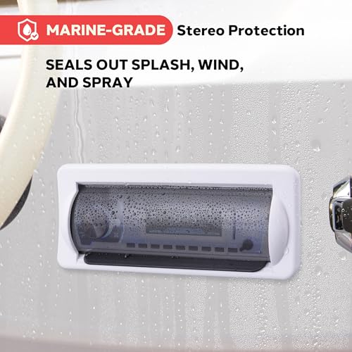 Marine Water Resistant Stereo Cover with Flip-Up Door - Heavy Duty Boat Radio Protector