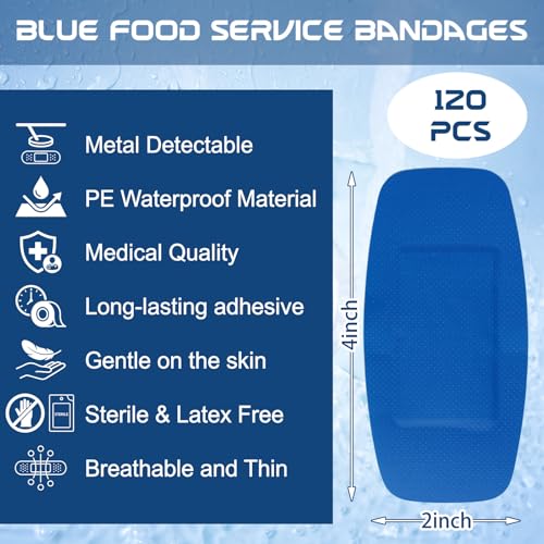 Blue Metal Bandages 2x4 Inches - Classic Shape, 120 Pack