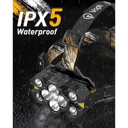 Rechargeable Headlamp Flashlight, Super Bright Head Lamp, 12 Modes Motion Sensor Head Light, Waterproof Head Lamps for Hunting Camping Hiking, Digital Screen Headlamps for Adults
