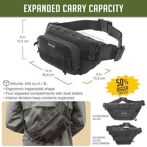 Maxpedition Keystone Versipack (14¡± x 6¡± x 6¡±) Tactical Crossbody Fanny Pack for Everyday Carry (Black) 0456B