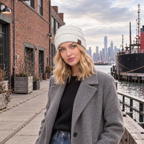 Unisex Ivory Cable Knit Beanie Hat - Thick, Soft & Warm Chunky Winter Accessory