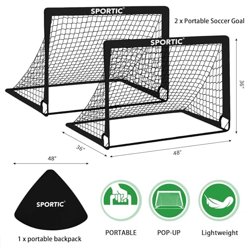 Black 4x3 ft Kids Soccer Goal Set - Portable Pop Up Practice Goals with Carrying Bag & Ground Stakes