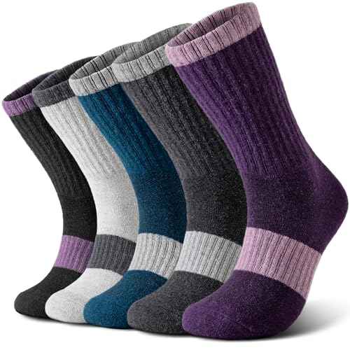 Wool Socks for Women - Hiking Womens Socks 5 Pairs, Thermal Sock for Men & Women Winter Warm Moisture Wicking