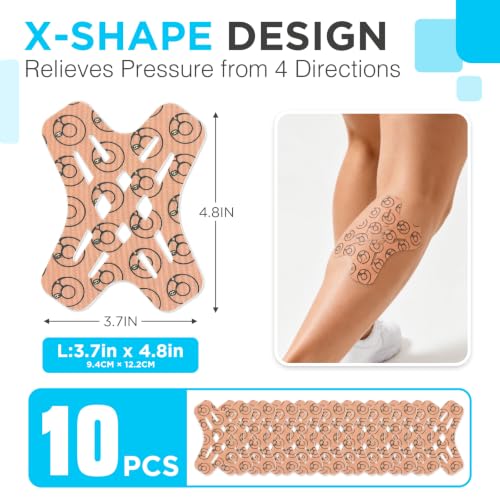 Kinesiology Tape Precut X-Flow Patches 3.7x4.8 Inch Beige 10 Pack
