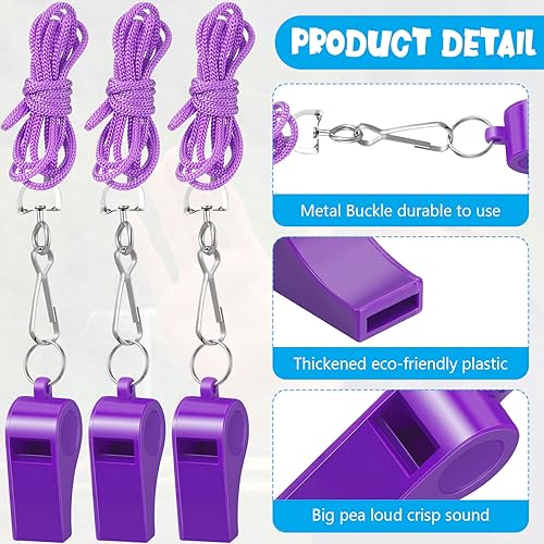 Purple Plastic Whistles with Lanyard - 24 Pack for Sports & Events