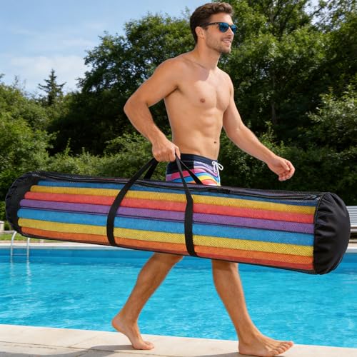 Black Pool Noodle Storage Bag 55x18x18 Inch Mesh Organizer for Pool Floats