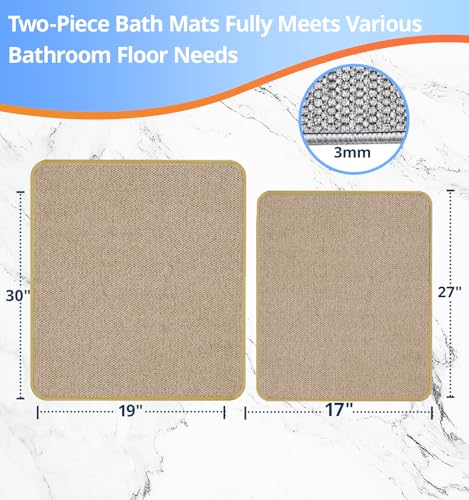 2-Piece Bathroom Rug Set Absorbent Non-Slip Quick Dry Low Pile Floor Mats