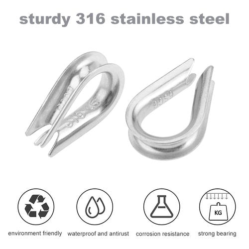 4Pcs 1/2" Wire Rope Chain Thimble for Boat Rigging Anchor Boat Terminating Splicing 316 Stainless