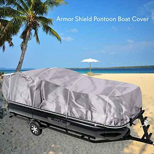 PYLE Boat Cover, Boat, Boat Covers, Heavy Duty Trailerable Waterproof Marine Grade Polyester, Fits Pontoon/Deck Boats 21-24 ft, Beam Width up to 94", Includes Storage Bag, Gray, 300D PU Coated