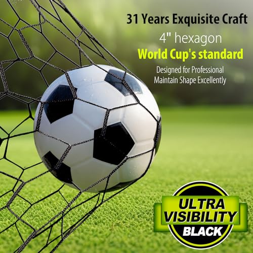 Soccer Goal Net Replacement 18.5x6.5FT Black 7V7 with Variation 24x8FT Nylon Mesh