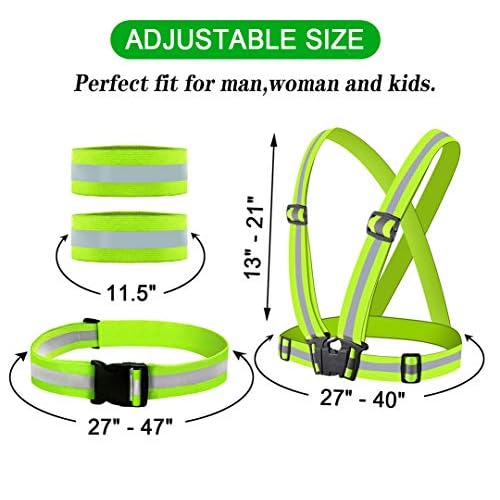 Reflective Vest, Reflective Glow Belt with 2Pack Reflector Armbands, Adjustable Elastic Safety Vest Outdoor Reflective Belt High Visibility, Ultralight & Comfy for Running, Jogging, Walking, Cycling,