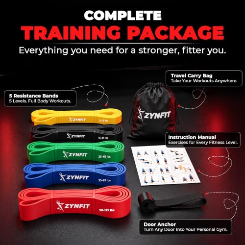 Multicolor 5-Level Resistance Bands Set for Full Body Workout - 5-125 lbs