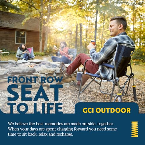 GCI OUTDOOR Freestyle Rocker Camping Chair | Portable Folding Rocking Chair with Solid, Durable Armrests, Drink Holder & Comfortable Backrest ? Cinnamon