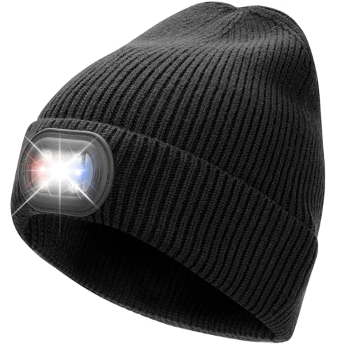 Unisex LED Beanie with Light, USB Rechargeable Headlamp Hat, Winter Gifts for Men Women Husband Him