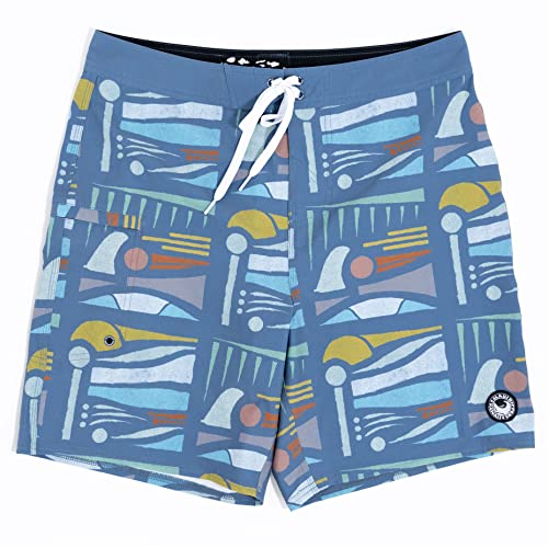 Men's 18-19 Inch 4-Way Stretch Boardshorts Swim Trunks - Retro Aloha 36