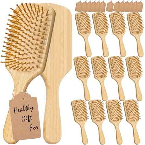 12 Pcs Bamboo Hair Brushes for Women, Bulk Natural Bamboo Bristles Paddle Brush for Scalp Massage, Engraving, Painting, DIY Custom Gifts for Wedding