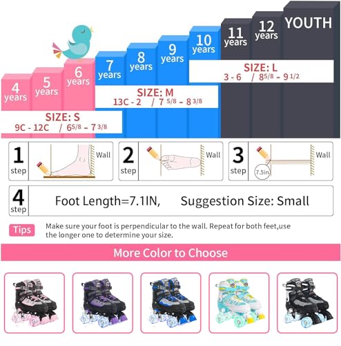 Kids Adjustable Roller Skates with Light Up Wheels - Blue, Medium (13C-2)