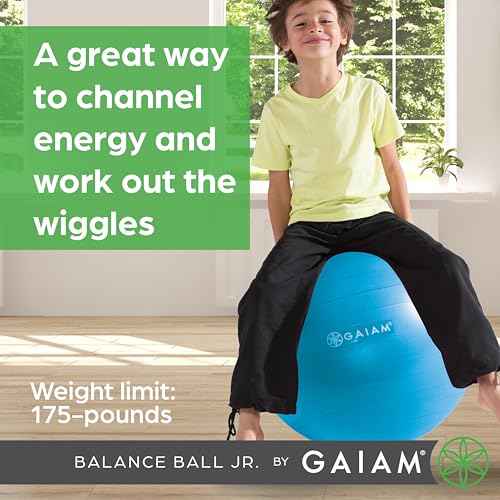 Gaiam Kids Balance Ball Chair - Classic Children's Stability Ball Chair, Alternative School Classroom Flexible Desk Seating for Active Students with Satisfaction Guarantee, Blue/Green