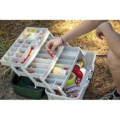 Plano 3-Tray Tackle Box with Dual Top Access, Dark Green Metallic/Off White, Premium Tackle Storage