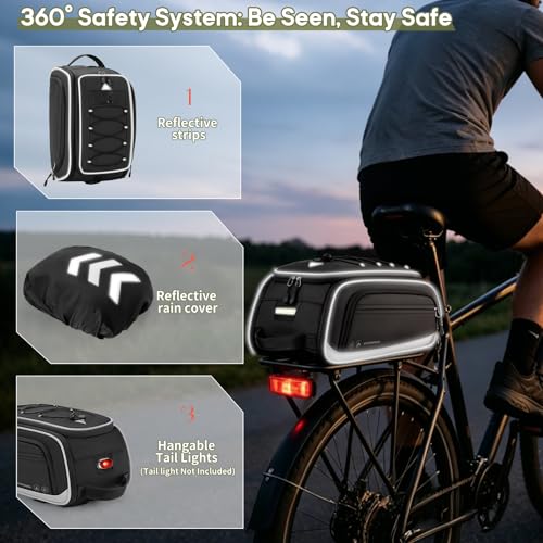 Rainsmore Expandable Bike Trunk Bag - 15L to 23L Black Bicycle Rear Rack Storage
