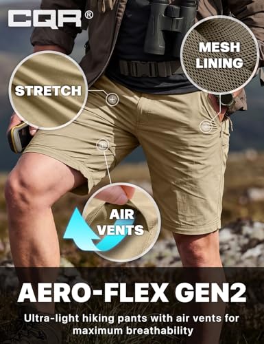 Men's Convertible Cargo Tactical Pants - Water Resistant Outdoor Hiking, Zip Off, Lightweight Stretch, 36W x 32L - Runyon Dune Khaki