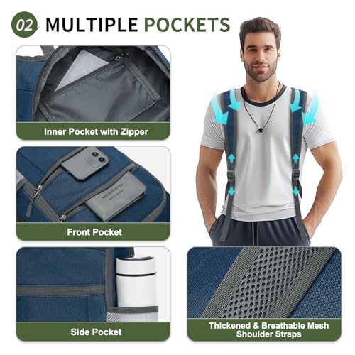 Lightweight Foldable 20L Travel Backpack - Water-Resistant Daypack for Hiking & Commuting, Dark Blue
