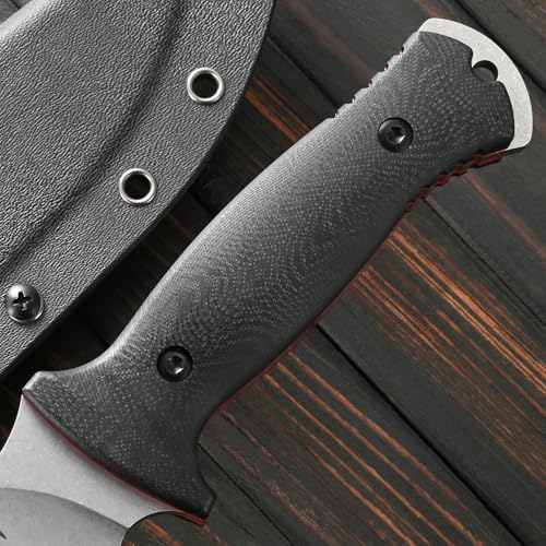 Fixed Blade Knife with Stonewashed Steel Blade and G10 Handle - Silver, Full Tang, Survival Outdoor Knife