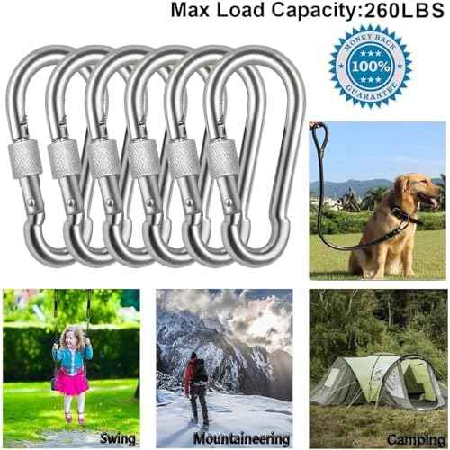 Locking Carabiner Clips, Stainless Steel Spring Snap Hook Locking Carabiner Heavy Duty - 304 Premium Stainless Steel Thumb Screw Carabiner Clip