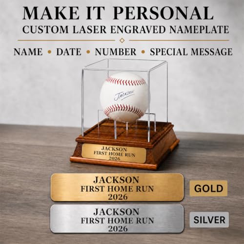 Personalized Baseball Display Case - Listing Variation: Baseball Display Case, Solid Wood Base, Clear Cover, Custom Nameplate, Holds 1 Baseball